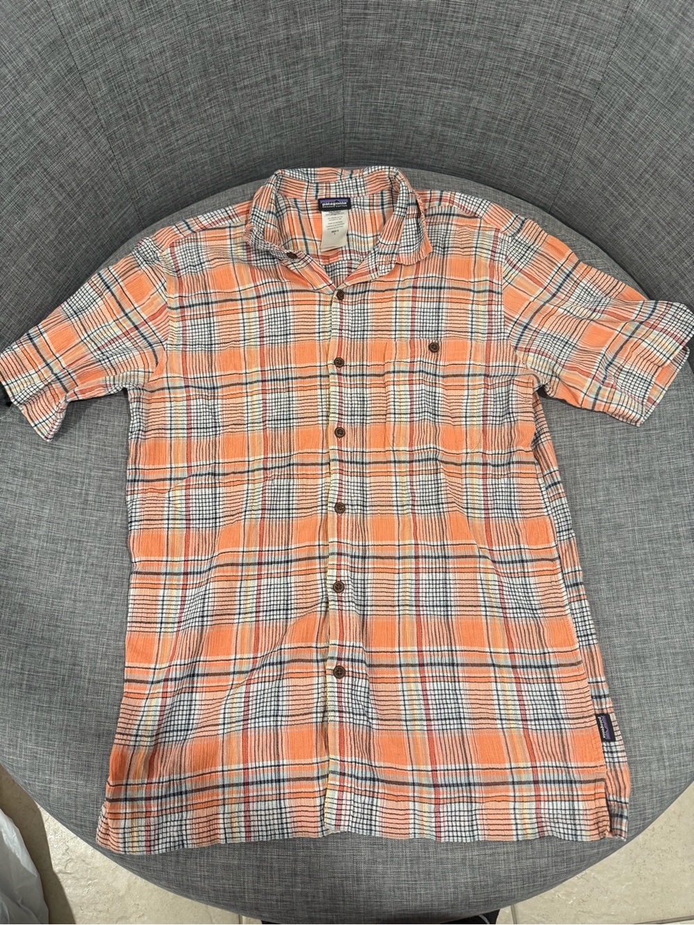 Patagonia Orange Plaid Short-Sleeve Button-Down Shirt